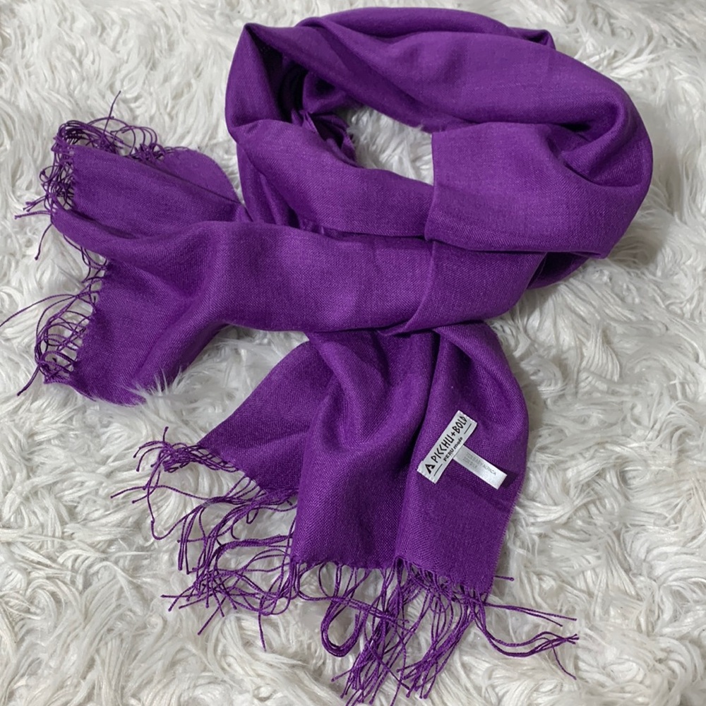 PICCHU+Bold scarf wrap fringed baby alpaca and silk raw hem made in Peru 32x86”